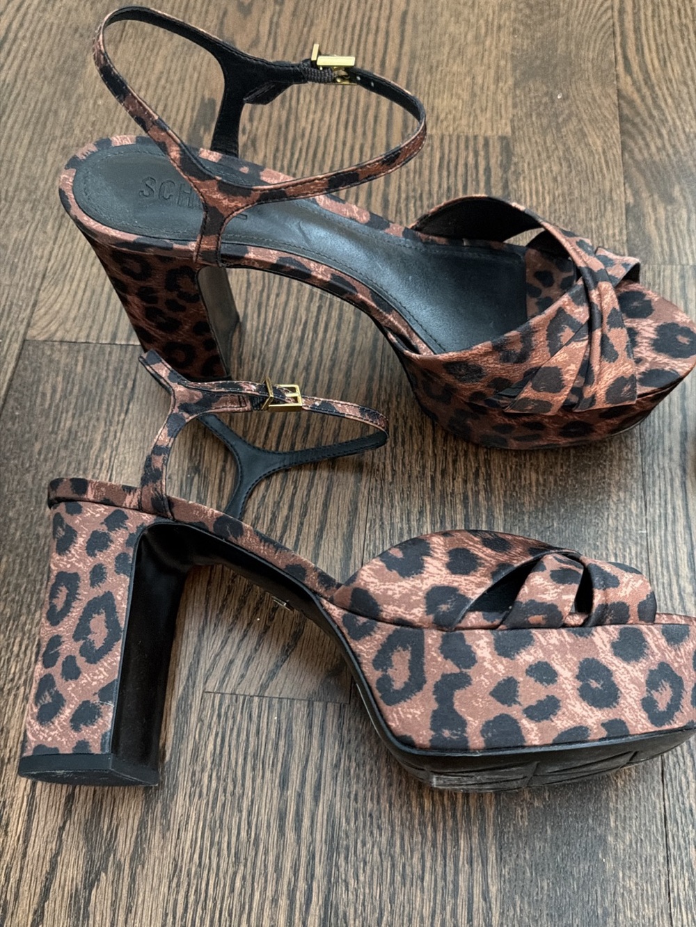 SCHUTZ Leopard-Print Platform Ankle-Strap Heels - Brown/Black
